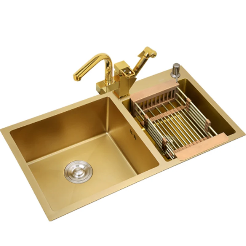 

4MM Golden Kitchen Sink 304 Stainless Steel Sink Counter Mounted Above Or Under Counter Double Sink Partition Home Bar