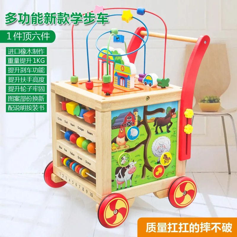 Wooden multifunctional new infant toddler walker trolley Wooden children