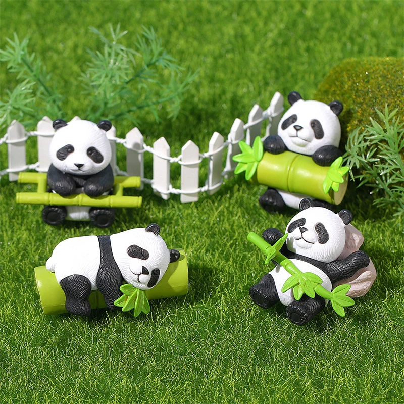 Creative Kawaii Mini Resin Panda Series Figurine Miniature Bonsai Doll House Decoration Accessories For Children Gift Toys