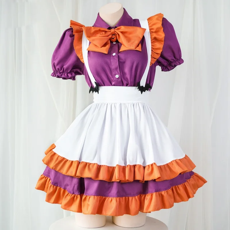 

Sexy Maid Dress Lolita Pumpkin Bell Bowknot Apron Suit Polyester Cosplay Female Nightdress Party Halloween Cosplay Costumes Set