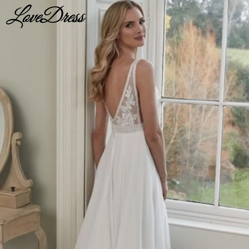 LoveDress Платье Свадебное шифоновое с глубоким V-образным вырезом, без рукавов