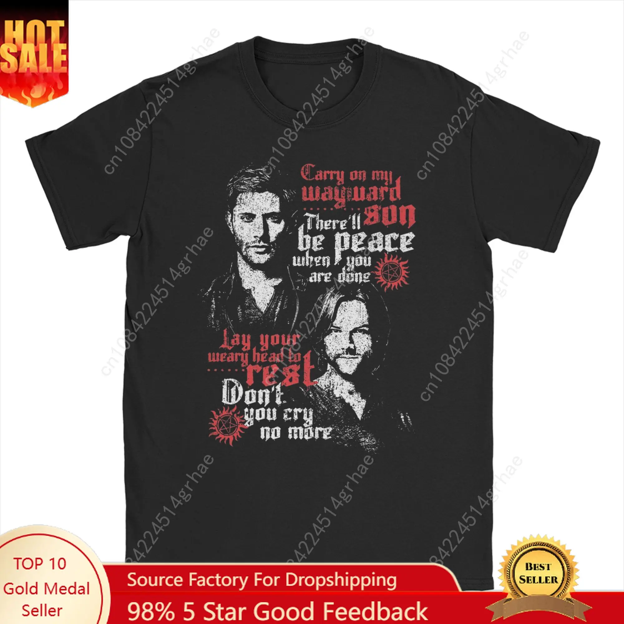 Supernatural  Cotton T-Shirt For Man Summer   Hip Hop Vintage T Shirts O Neck Popular Tee Shirt Oversized Design Tops