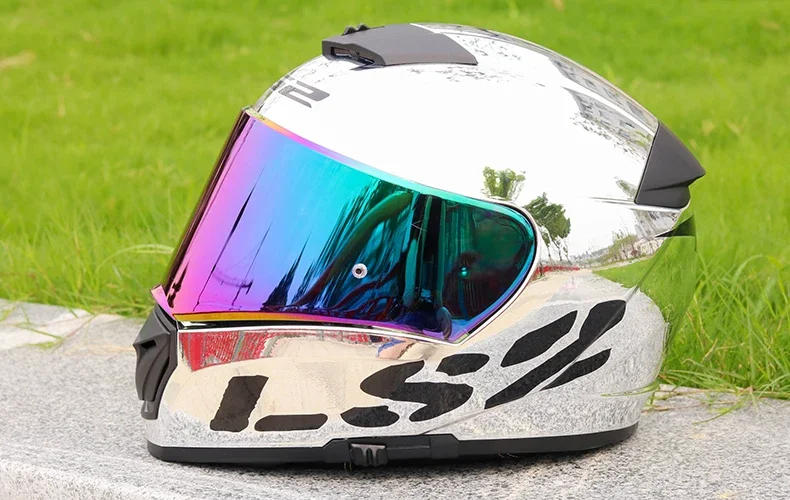 LS2 FF390 Breaker casco moto lente specchio cromato fumo visiera argento colorato con fori antiappannamento LS2 FF390 lenti casco