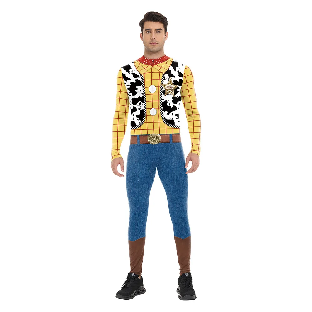 

Movie Woody Cosplay Bodysuit Halloween Party Tights Rave Holiday Sheriff Woody Pride Jumpsuit Rompers Costume Perfermence Zentai
