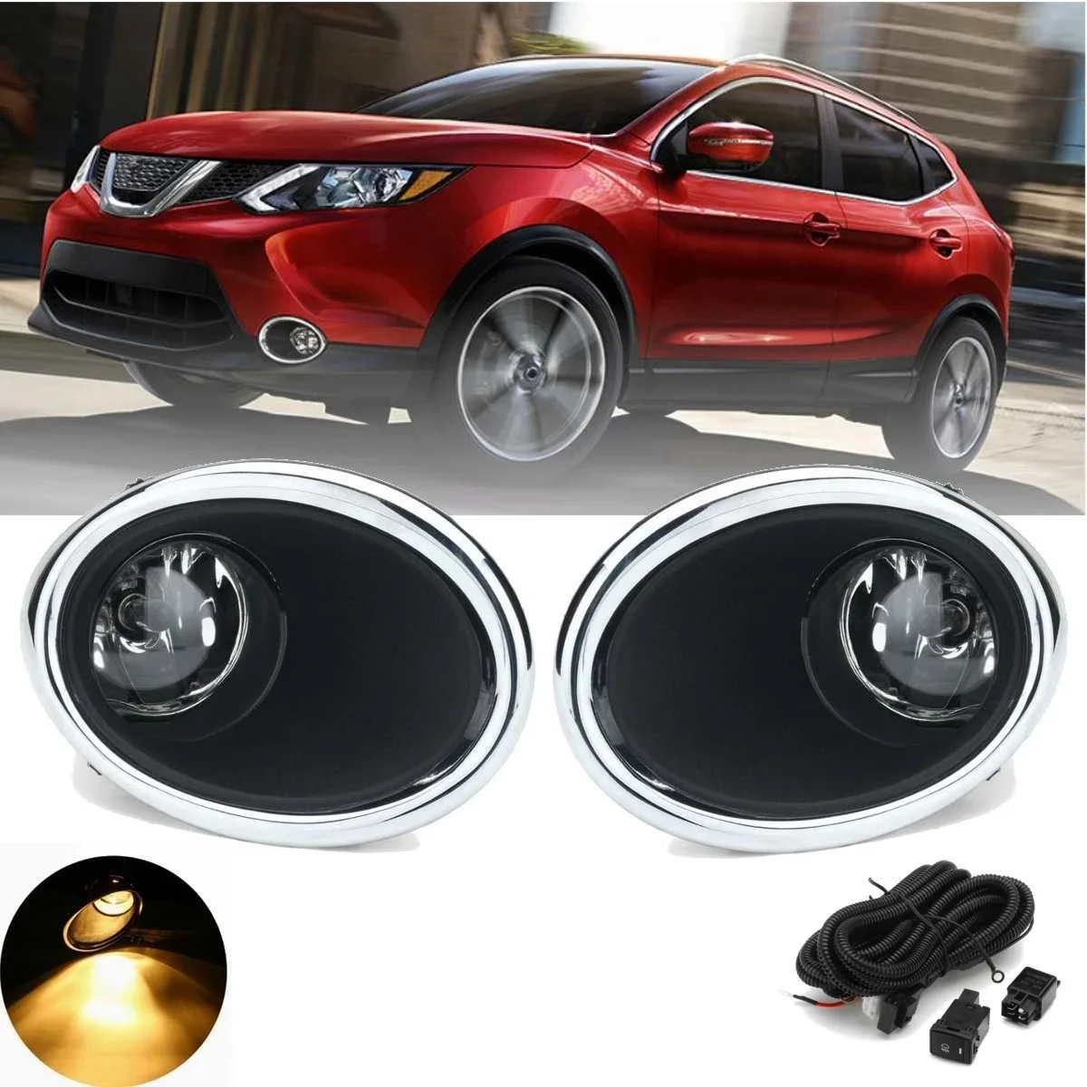 For Nissan QASHQAI J11 ROGUE 2014-2017 Bright Light Lamp Covers Front Bumper Fog Lights Driving Lamps Lens H8 Bulb Kit