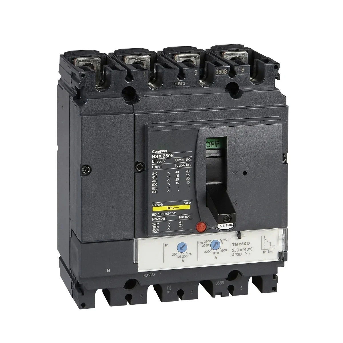 for Telemecanique LV431840 circuit breaker ComPact NSX250N 50kA 415VAC TMD trip unit 250A 4P 3D MCCB C25N6TM250