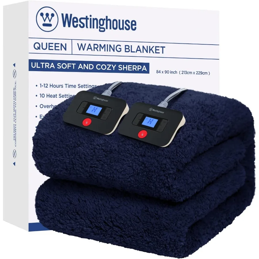 

Electric Blanket Queen Size Soft Plush Sherpa Heated Blanket with 10 Heating Levels and 1-12 Hours Auto-Off Machine Washable 84