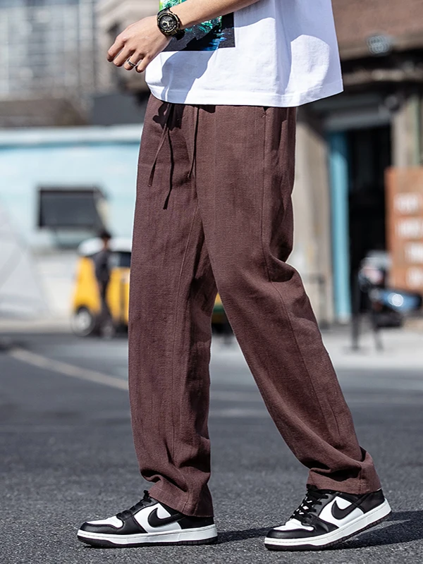 

Men's High-End Linen Pants Summer Thin Loose Straight Leg Cotton Linen Casual Long Trousers New Chinese Style Straight Leg Tr...