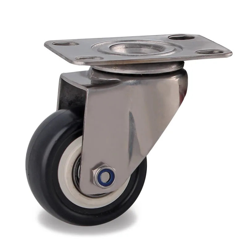 2 Inches Casters Wheels with 304 Stainless Steel Frame Polyurethane Tread Mute No Rust for Humid Environment Industrial PU Caste
