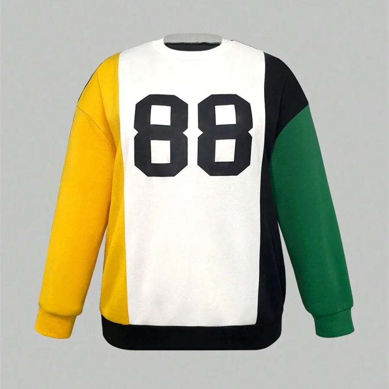 Number 88 Sweatshirt For Men Round Neck Long Sleeve Sweatshirt Color Blocks Print Graphic Sports Outdoor Fashion Trend Hoodie