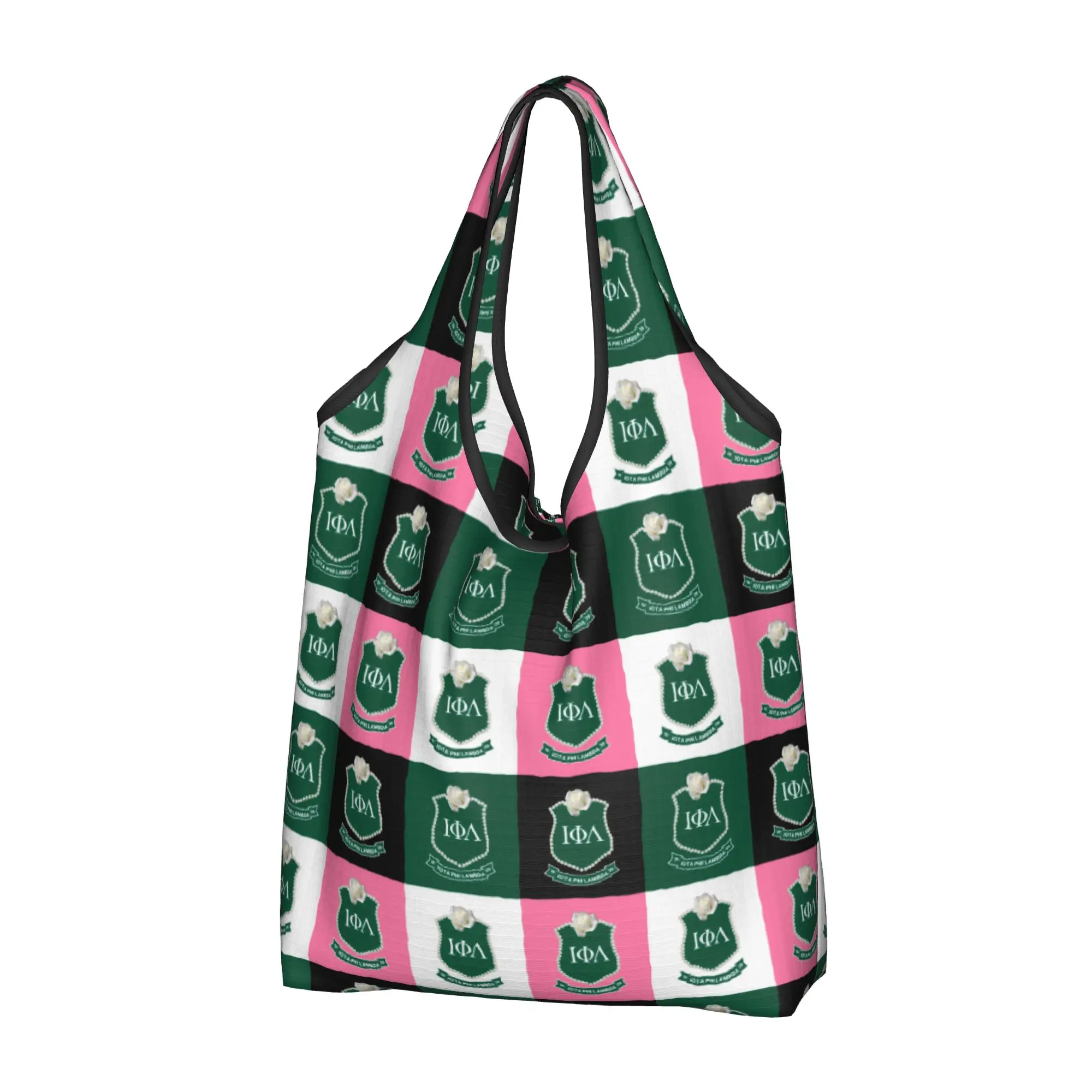 Iota Phi Lambda Checkered Plaid  Groceries Shopping Bags Custom Shopper Tote Shoulder Bag Large Capacity Portable 1929  Handbag