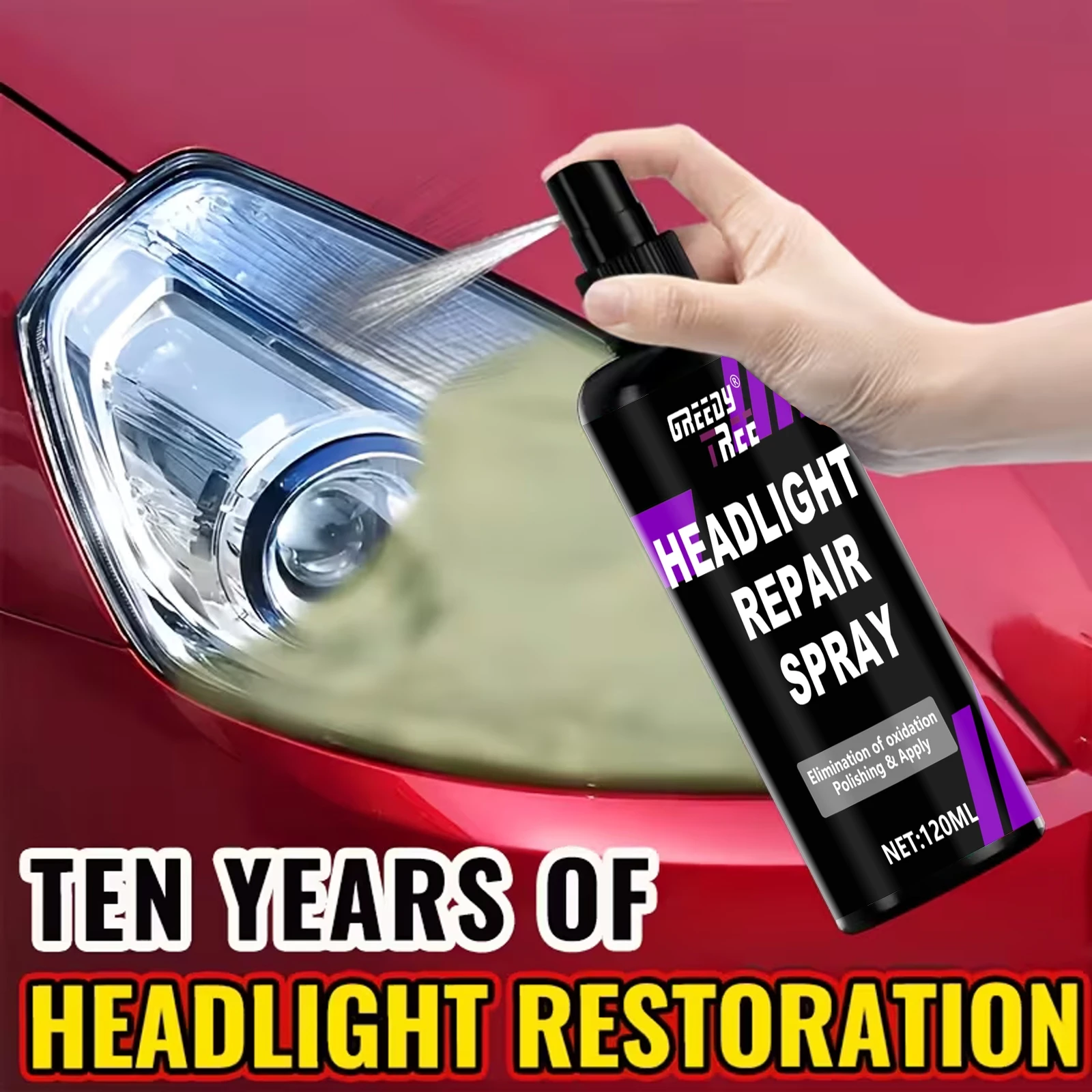 4.05oz Ceramic Headlight Restoration Spray Kit - Instantly Removes Yellowing & Oxidation, Long-Lasting Gloss Coating, Wax-Free