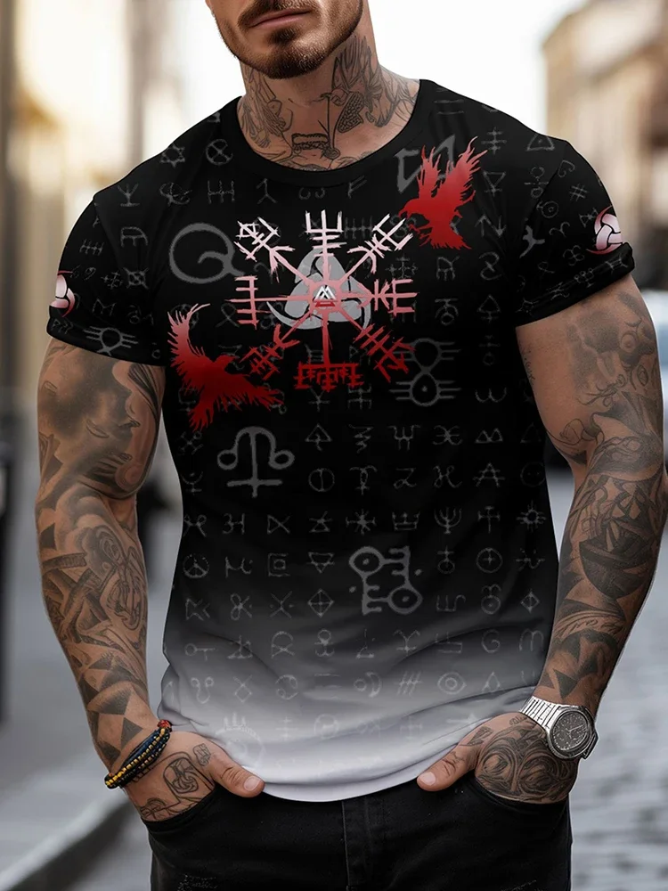 Egyptian Religious Style 3D Anubis Printed Men's Short-sleeved Shirt Outdoor Sports Men's Fitness T-shirt Street Fashion T-shirt