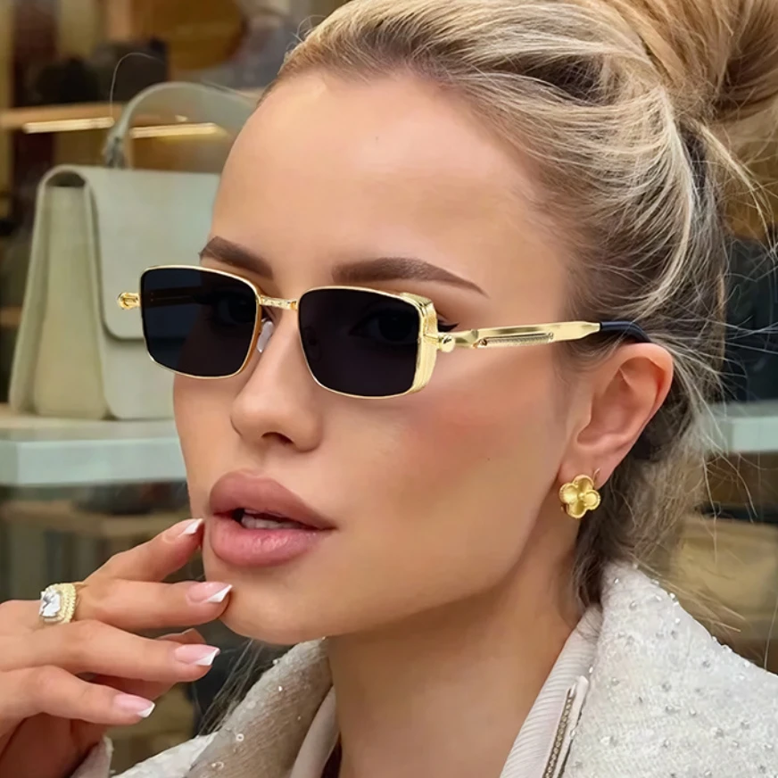 Retro Sexy Small Rectangle Sunglasses for Women Ins No Makeup Solid Color Glasses Men's Glasses Outdoor Leisure Sunshade Eyewear