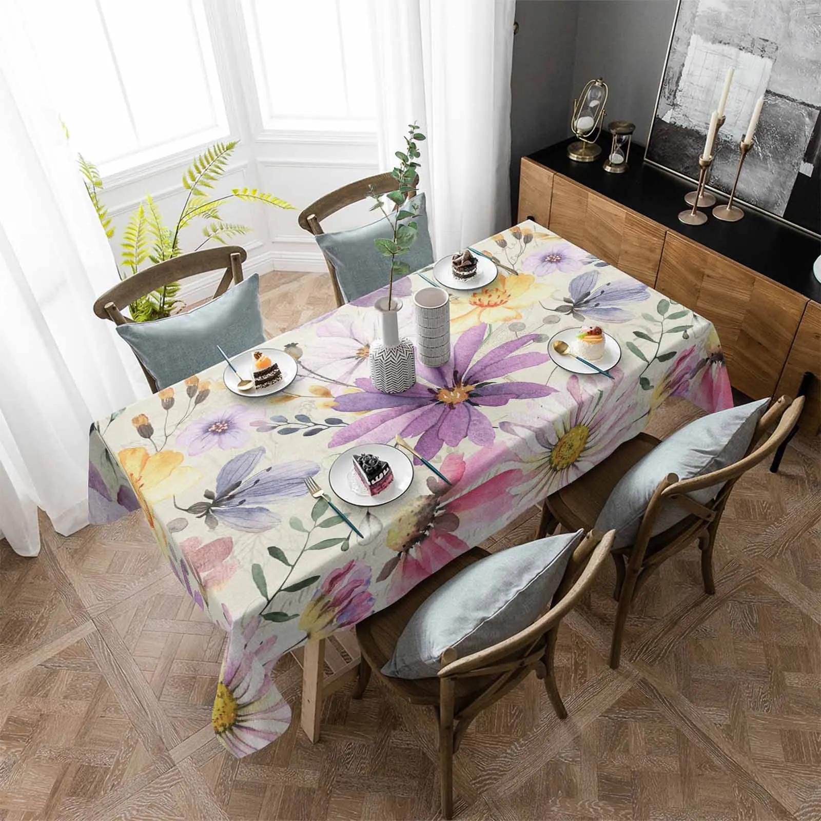 

Summer Pastoral Breeze With Plant Leaves Table Cloth Washable Tablecloth for Wedding Dining Banquet Decor Luxuriou Table Cover