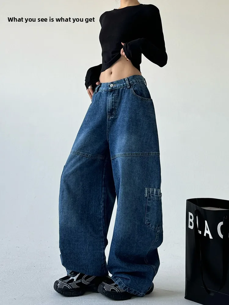 

Американские ретро High Street Vibe Lazy Loose Knife Джинсы женские новые Sle Spicy Girl Широкие повседневные брюки длиной до пола