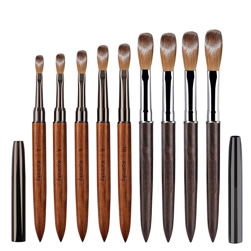 

100% Pure Kolinsky Crystal Carved Nail Art Brushes Purple Sandalwood Handle Nail Professional Nail Tools for Beginner Sizes2-18