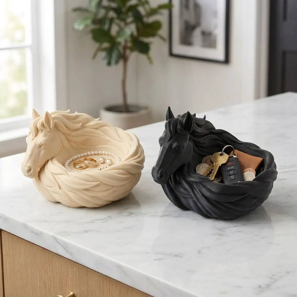 3D Printing Horse Storage Bowl Animal Shaped Wear-resistant Horse Head Catchall Bowl Decorative Plastic Ring Display Plate