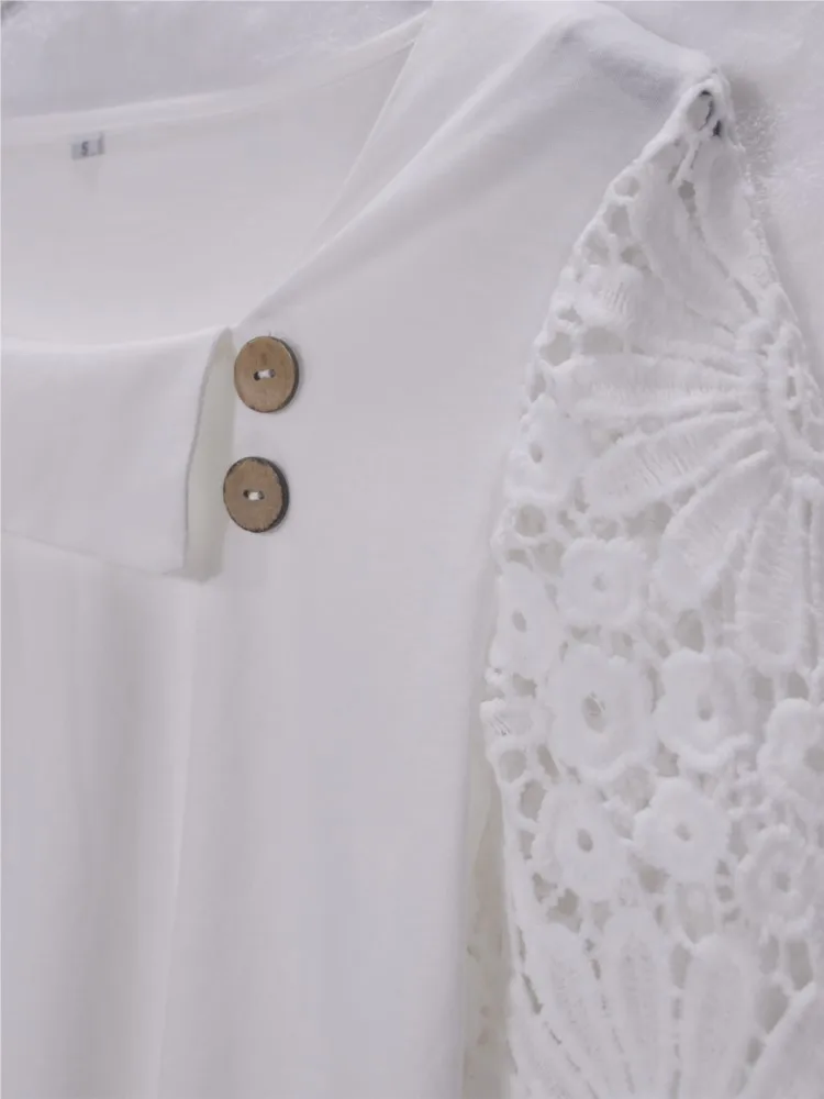 2024 Spring White Lace Shirts & Blouses Long Sleeve Top Women Buttons Casual Elegant Tops Blouse Femme Shirt For Women Blusas