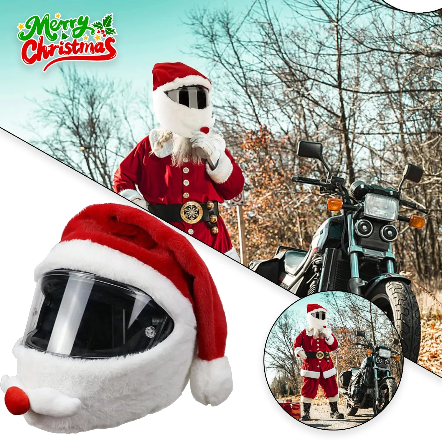 

Чехол для мотоциклетного шлема с лицом Санта-Клауса, устойчивый к атмосферным воздействиям, рождественское снаряжение для верховой езды для мужчин, праздничный праздничный декор для шлема