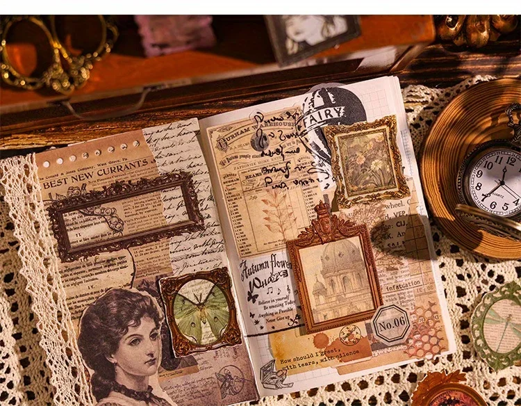 6 Sheets/pack Art World Waterproof PET Retro Frame Sticker DIY Creative Scrapbooking Junk Journal Diary Album Decoration Collage
