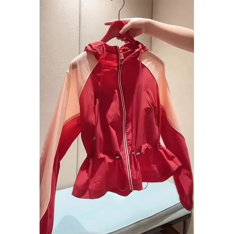 

2025 New Sun protection Women Summer Short hooded Thin Coat Loose Anti-UV Ladies Sun protection Shirt Female Splicing Jackets