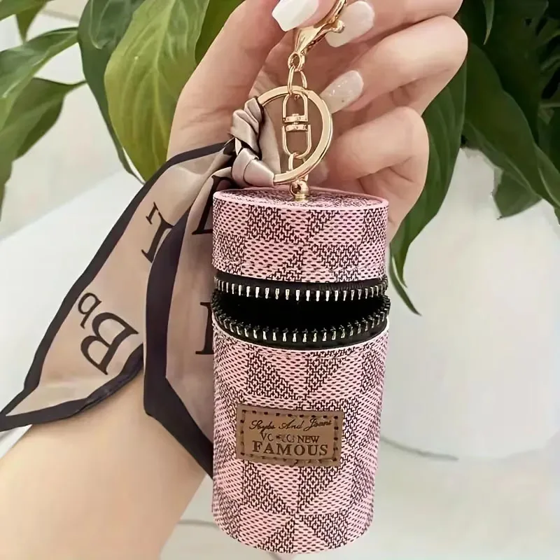 Mini portmonetka w stylu retro, klasyczna saszetka z dekoracją szalika, przenośna wielofunkcyjna torba na szminki na zamek błyskawiczny Vintage Flower Leather