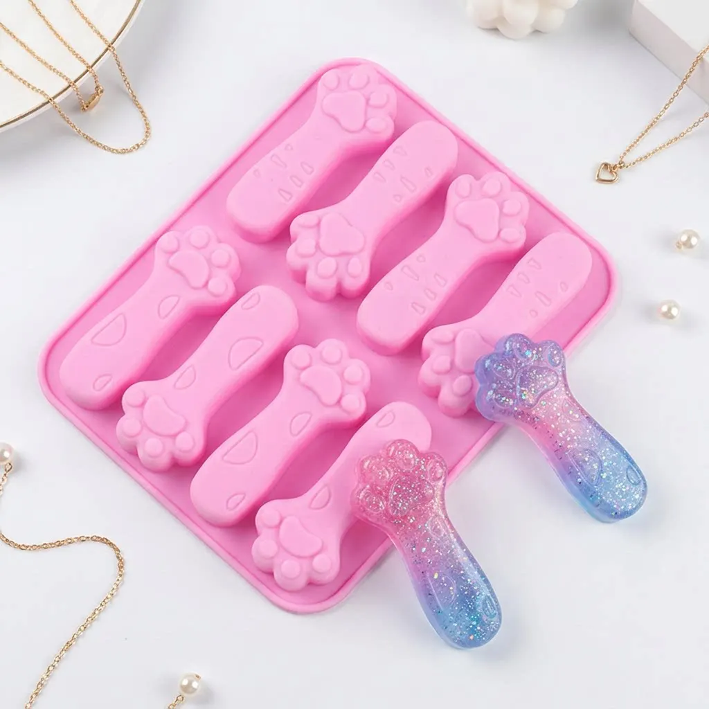 8-Cavity Long Cat Paw Silicone Mold for DIY Teething Sticks Cookies Chocolates Aromas Gypsum Baking