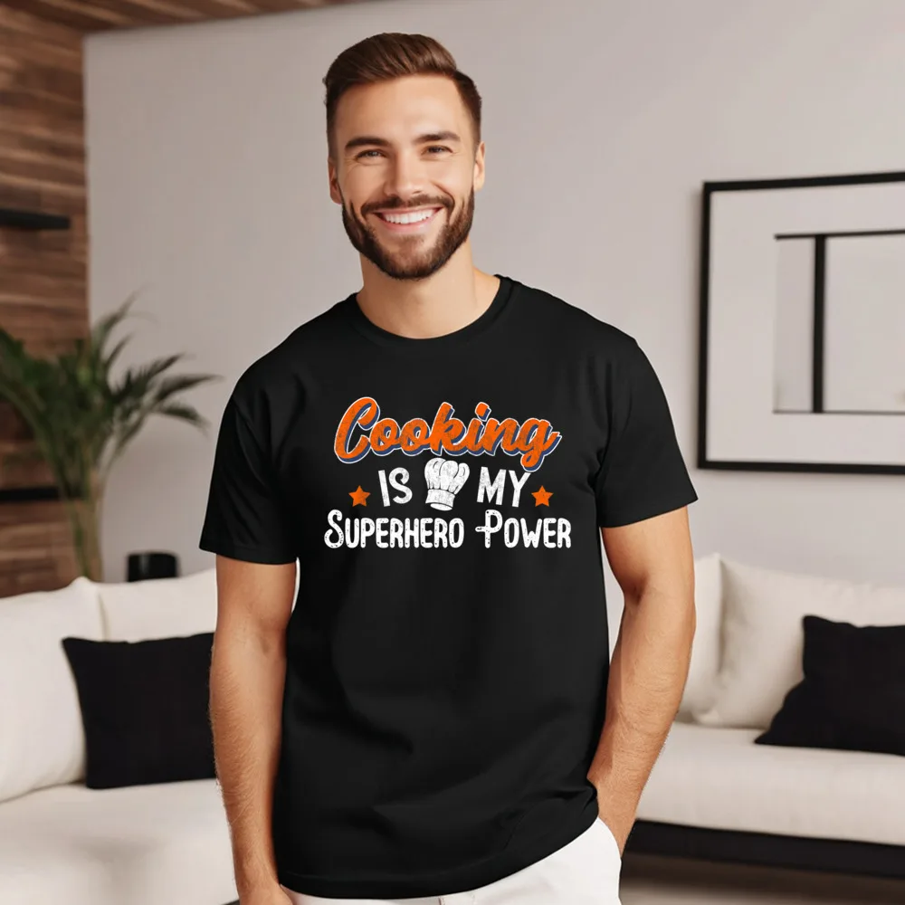 Normal Short Sleeve Tops Tees Christmas Loose Round Collar 100% Cotton Tee-Shirt women's T-shirts Cooking Is My Superhero Power