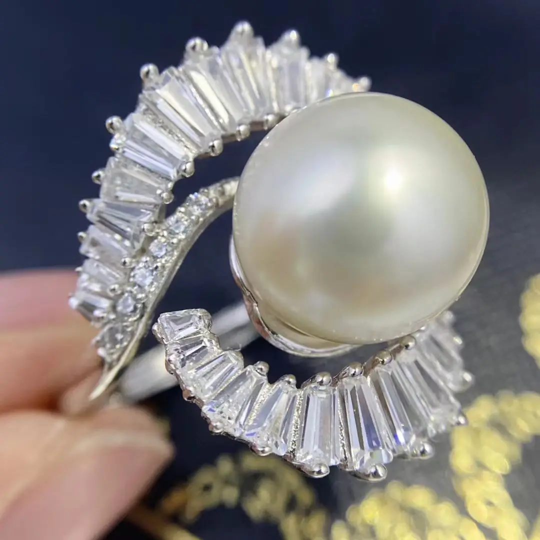 Wholesale S925 Sterling Silver Adjustable Ring Mount Settings Findings Mountings Accessory Parts for 11-12mm Pearls 5pcs/lot