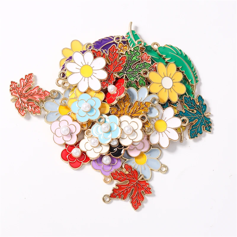 Duarte 20 Stück/Set Niedliche Pflanzen-Anhänger Emaille Blumen- und Blatt-Charms für Schmuckherstellung Halsketten Ohrringe DIY Basteln Geschenk – Detail 4