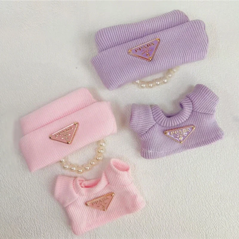 Für 15 17 cm Labubu Mode PPADA Puppe Kleidung mit Hüte Perle Halsketten Schuh Gestrickte Pullover Sets Zubehör Puppe Geschenke spielzeug