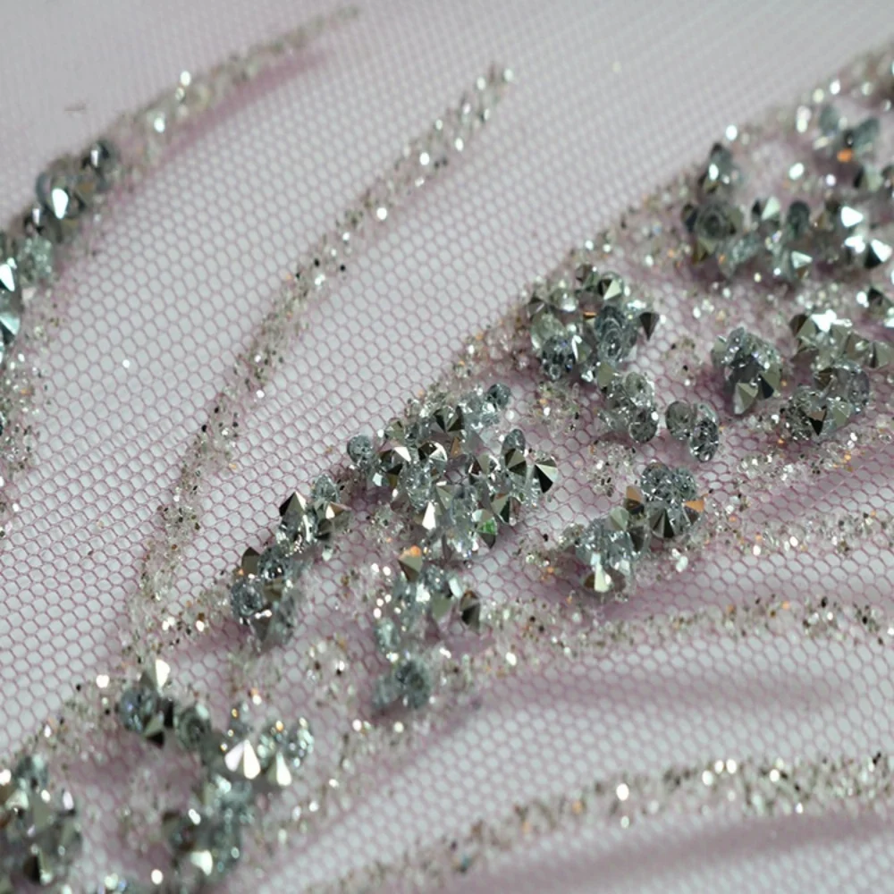 10 Hot Stamping Powder Pattern Crystal Tube Lace Evening Party Cocktail Dress Material Flower Wedding Embroidered Mesh Fabric