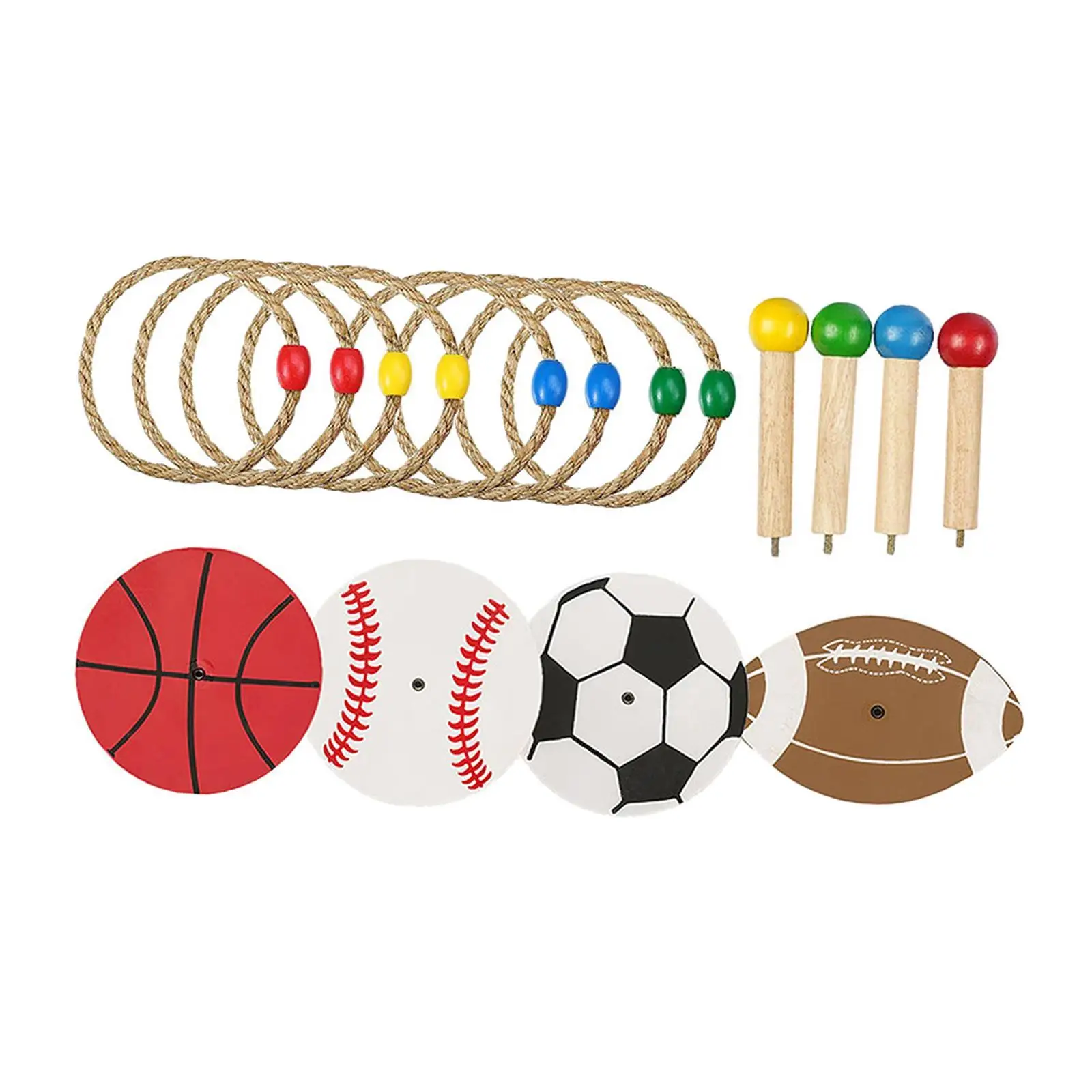 Multicolor Wooden Rings Tossing Game for Children Adults Carnival Party Indoor Outdoor Sport Toy with Hook Base