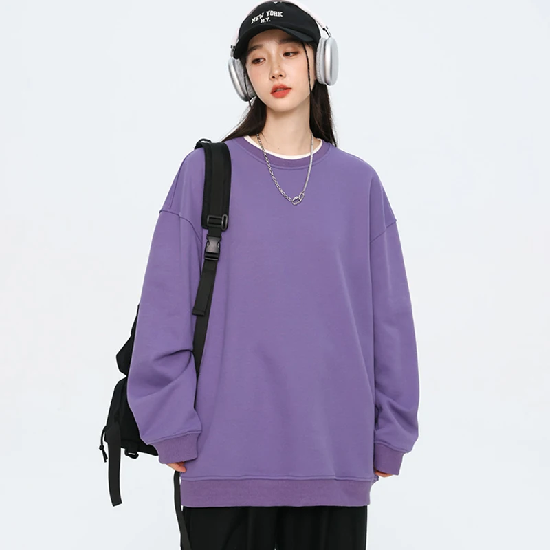 Autumn Oversized Purple Sweatshirts for Women Casual Streetwear Hoodies Women 2024 Female Long Sleeve Crewneck Pullovers Tops