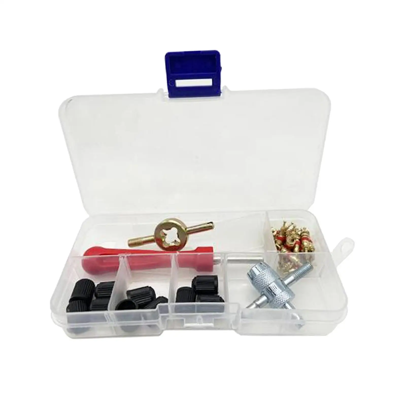 33 Pieces Tire Valve Repair Kit with Storage Box 4 Ways Valve Tool for Car Bike Bicycle Truck Multifunctional Professional