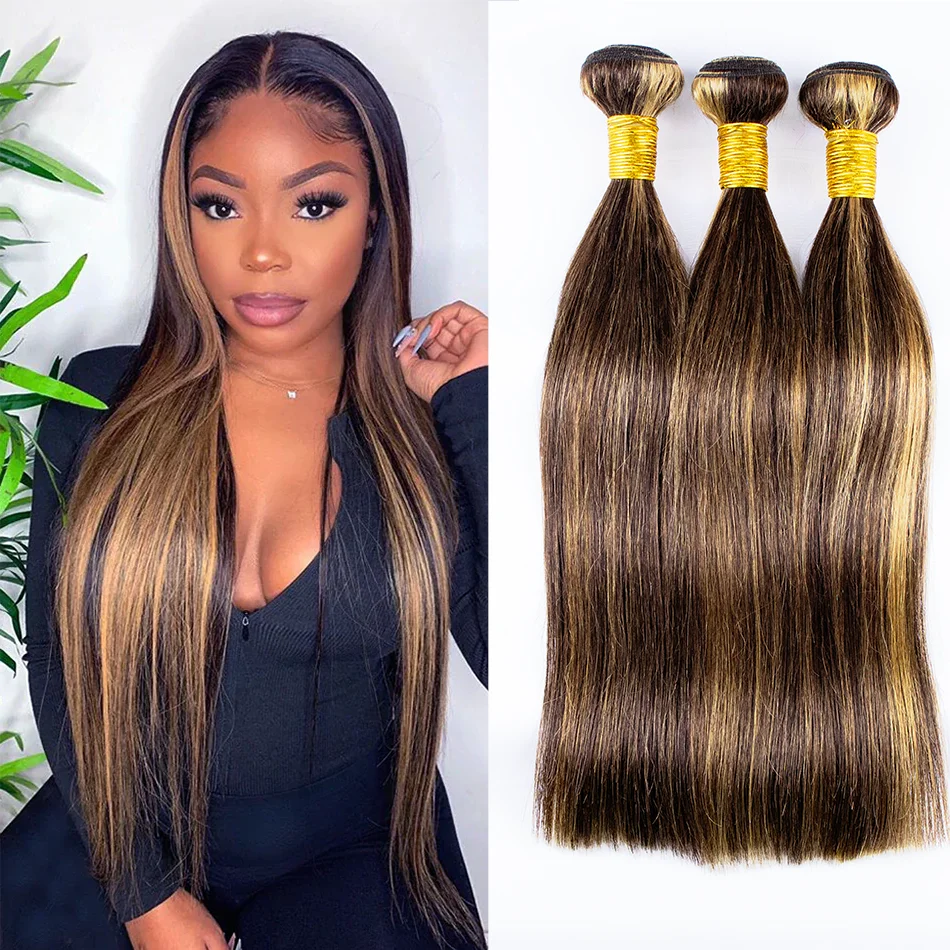 

P4/27 Выделенные прямые пучки бразильских волос, омбре, медово-коричневые пучки человеческих волос, наращивание волос Remy