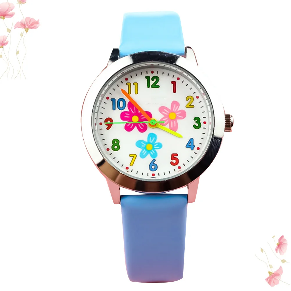 Orologio per bambini con motivo floreale blu Orologio al quarzo creativo Regalo di compleanno di moda Studenti per bambini Cinturino comodo
