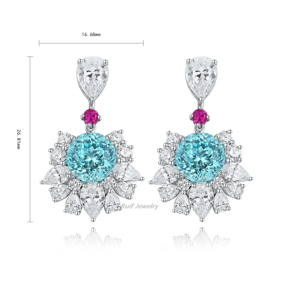 

Ruif 925 Sterling Silver Luxury 6.7ct Lab Grown Paraiba Earrings for Women Temperament Girl Gift Wedding Party Jewelry