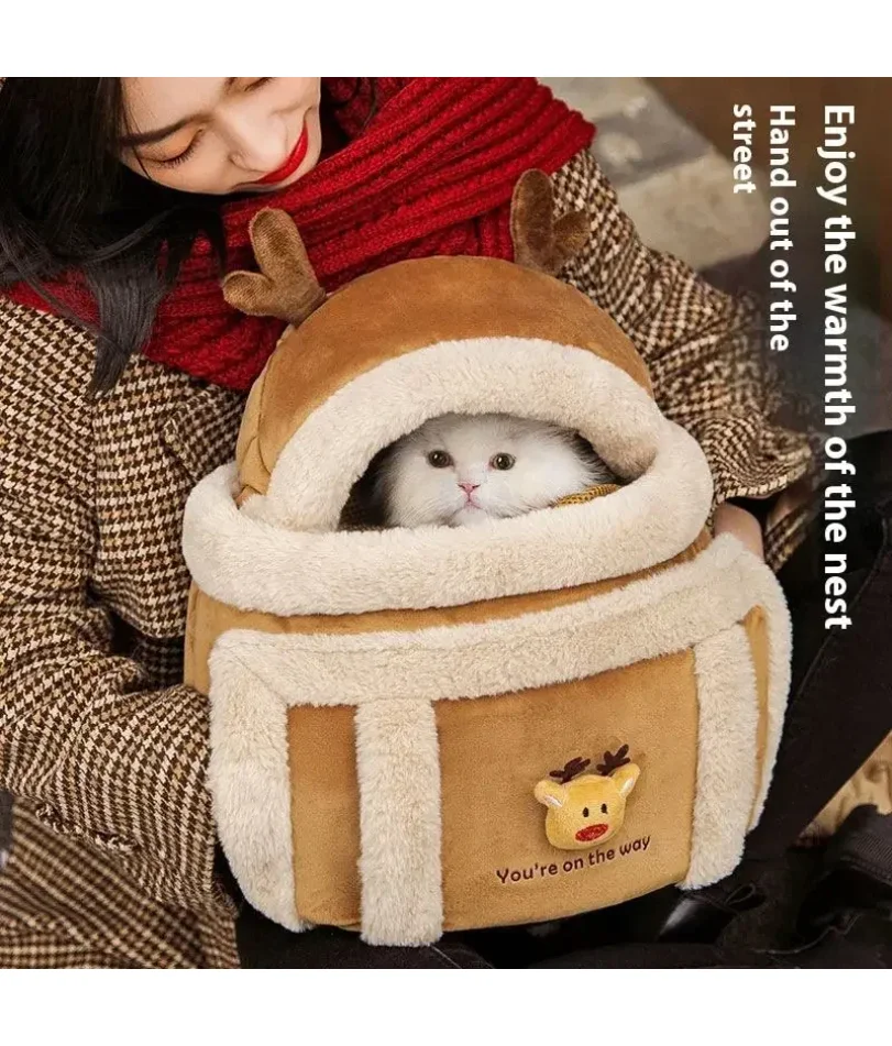 فروي الدافئة القط الناقل المحمولة حقيبة سفر للحيوانات الأليفة الفاخرة في الهواء الطلق حقيبة يد مقعد السيارة الشتاء عش مريح لنقل جرو هريرة #2