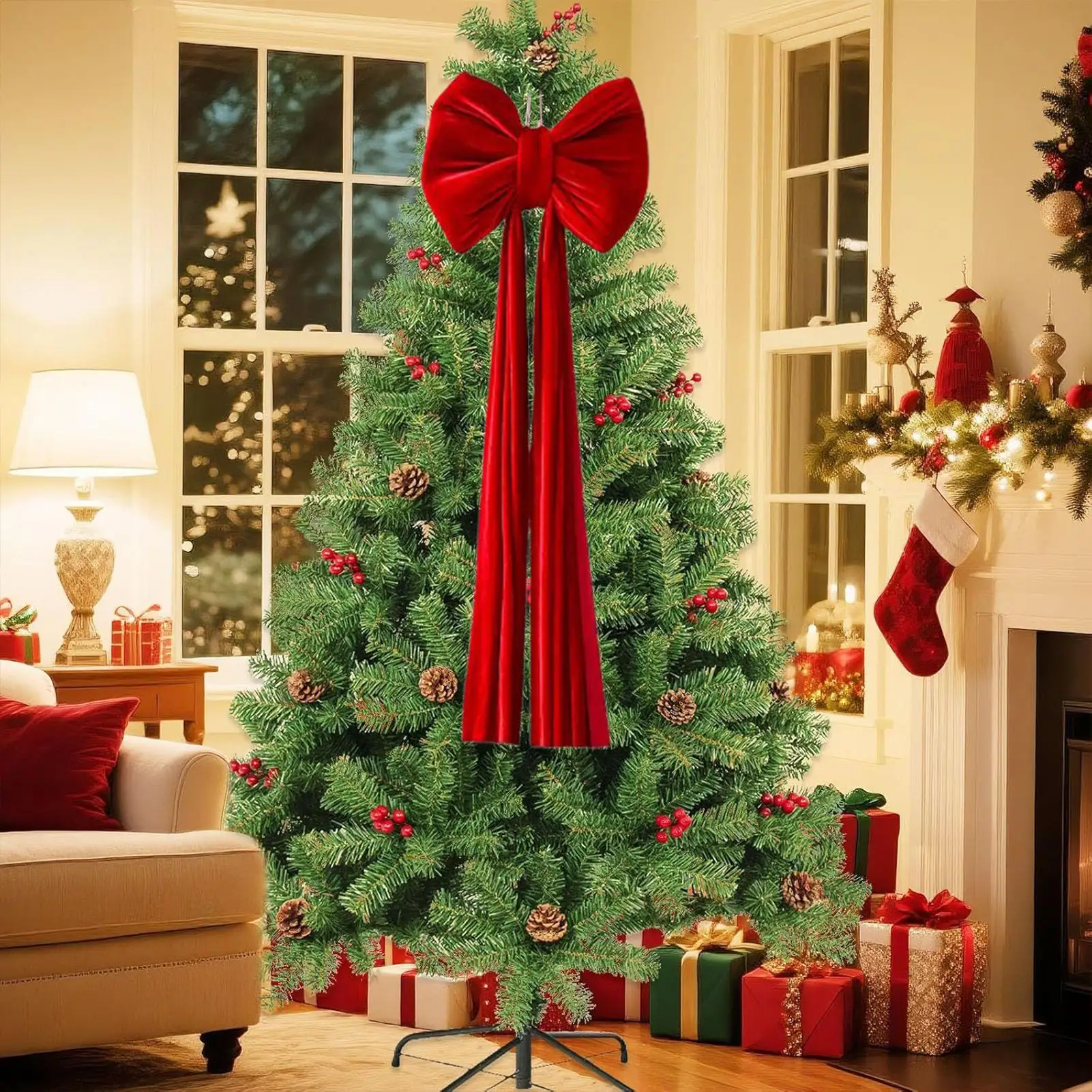 super-grand-nœud-de-noel-vin-rouge-arbre-de-noel-topper-arc-longs-banderoles-ruban-arc-porte-d'entree-pendentif