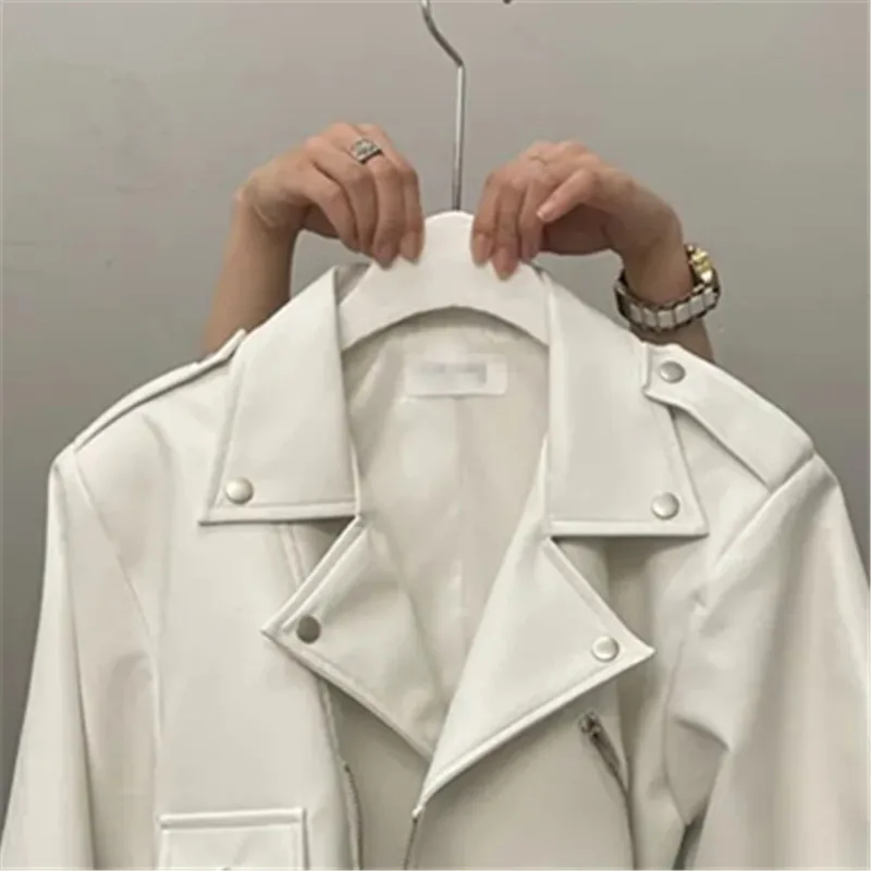 Moda zíper falso jaqueta de couro do plutônio das mulheres primavera outono nova casual cor sólida locomotiva roupas de couro casaco feminino b1419