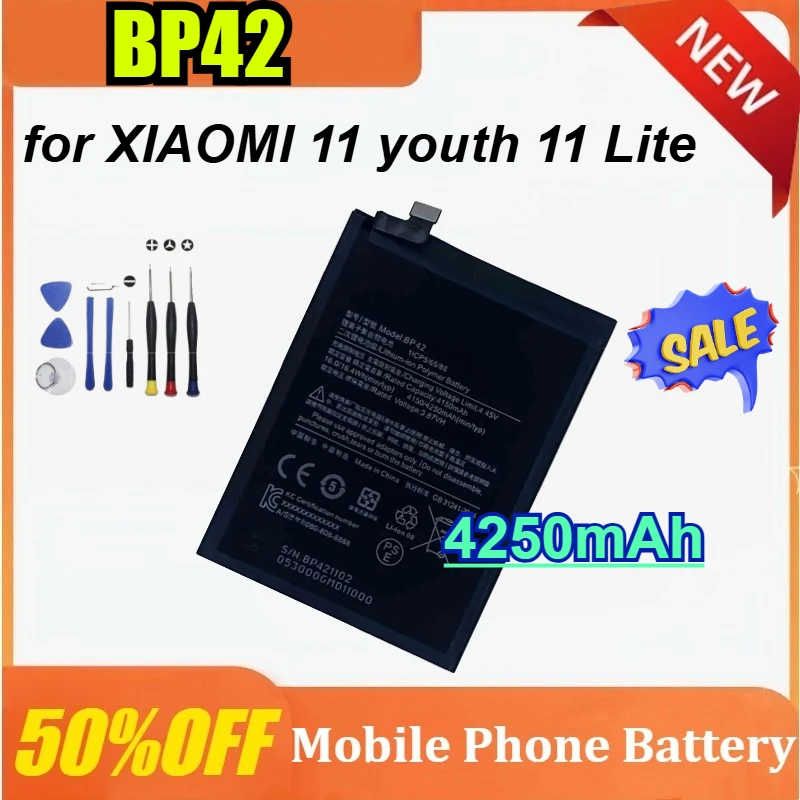 

BP42 Аккумулятор для мобильного телефона емкостью 4250 мАч для XIAOMI 11 Lite 11, молодежный сменный аккумулятор с наборами инструментов