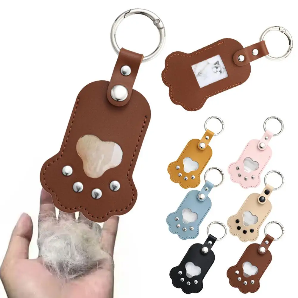 DIY Haustier Memorial Schlüsselanhänger Hund Pfote Andenken Fotohalter Katzenhaar Sammler und Bilder PU Leder Schlüsselanhänger Taschenanhänger Andenken