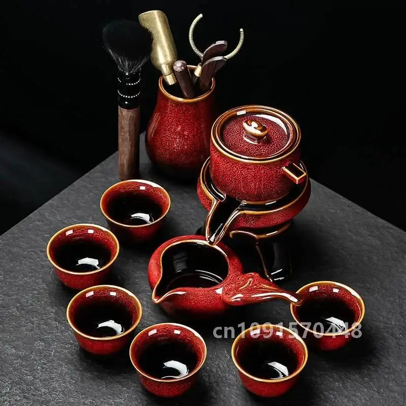 8 piece kung fu tea set Chinese tea set high-end automatic bone china teapot and tea cup set travel  for 6 people