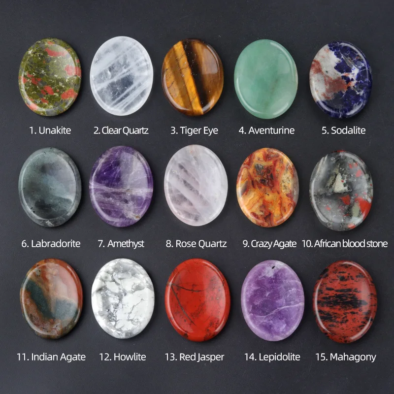 Amethyst Clear Rose Quartz Natural Crystal Worry Stone Hand Carved Thumbstone Oval Pocket Gemstone Relaxation Palm Stones