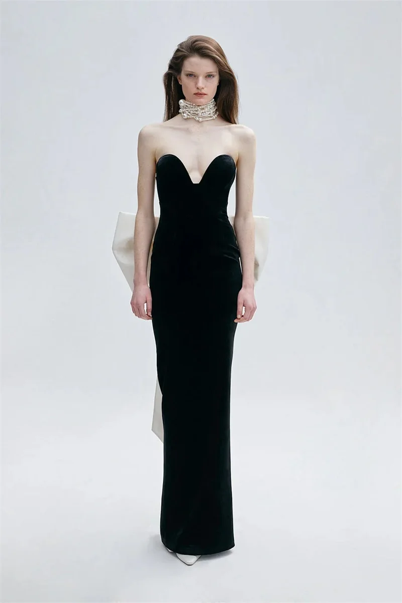 

Black Women's Prom Dress With Big Bow Sexy Sweetheart Sleeveless Formal Birthday Bandage Sheath Mermaid Evening Robe Party Gown