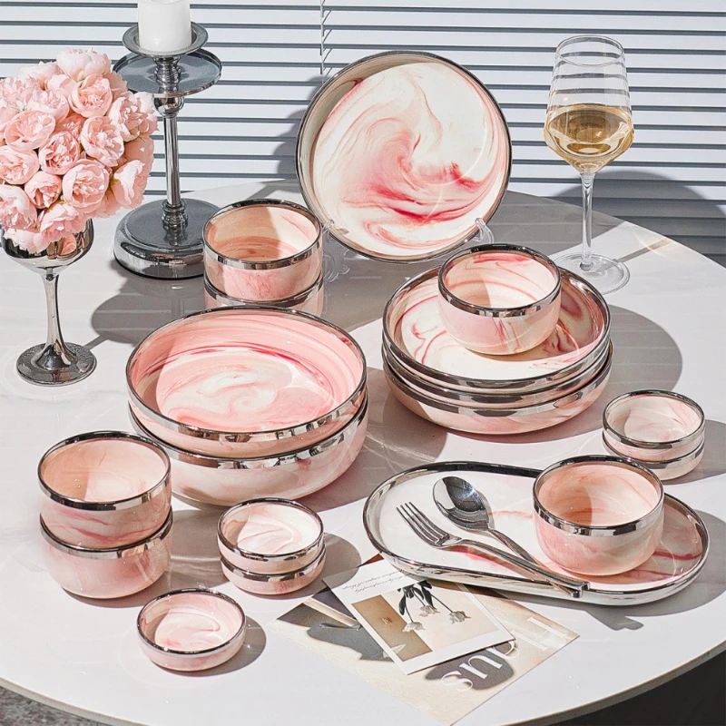 

Unique Luxury Plates Dinner Sets 23 Pcs For 4 People Beautiful Pink Dinnerware Sets Aparelho De Jantar Complete Tableware