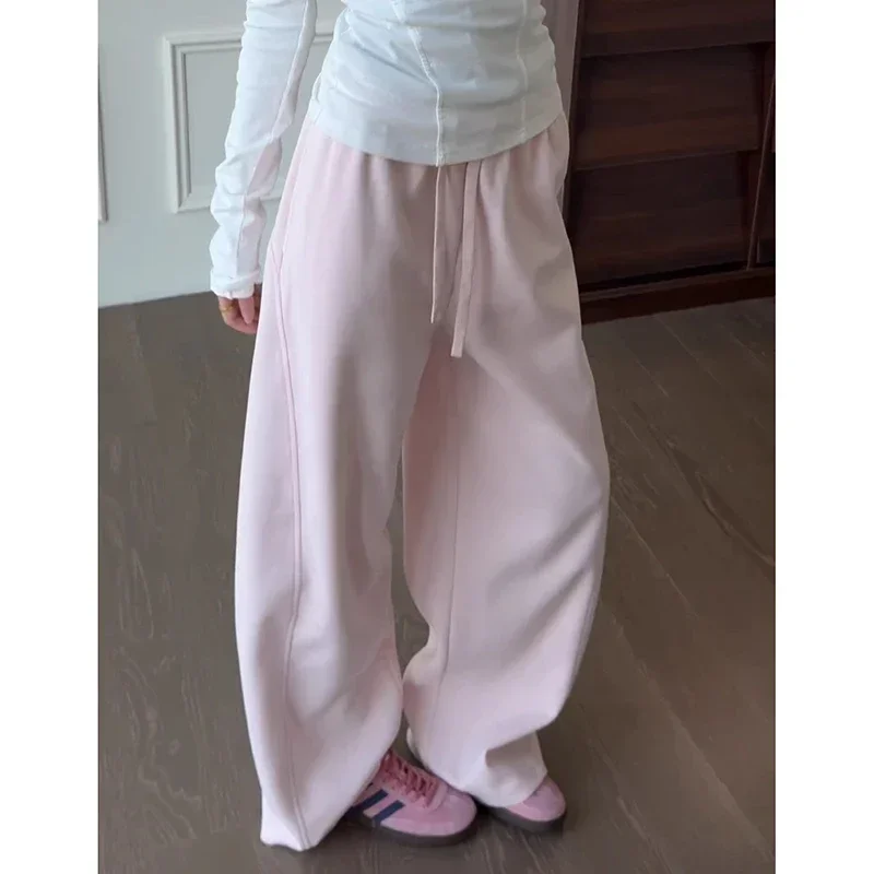 2026 Trendy Lady High Waist Baggy Sweatpants Girls Fashion Thin Casual Pants Women Korean Solid Color Straight Leg Trousers