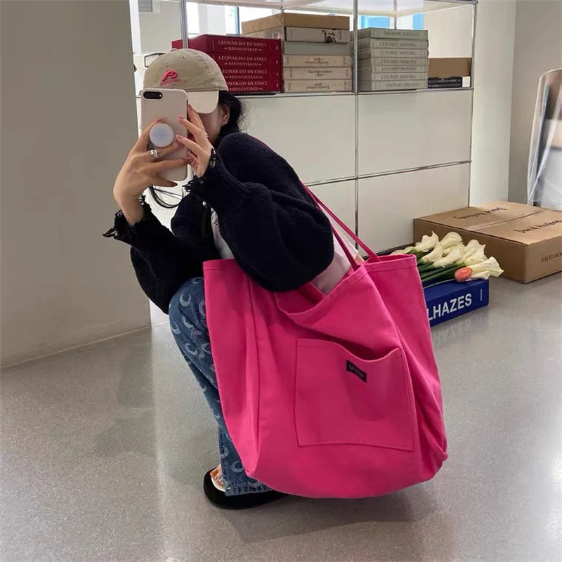 

Canvas Tote Bag Women's Handbag Girl Pink Ladies Fashion Large Capacity Cheap Casual Shopper Shopping School Shoulder Bags